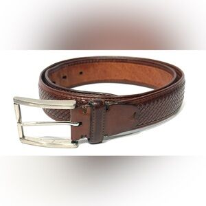Cole Haan Men's Brown Woven Braided Leather Belt Silver Buckle Size 36/90